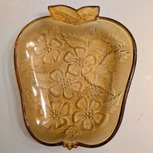 Vintage Apple-Shaped Hazel Atlas Amber Trinket Dish